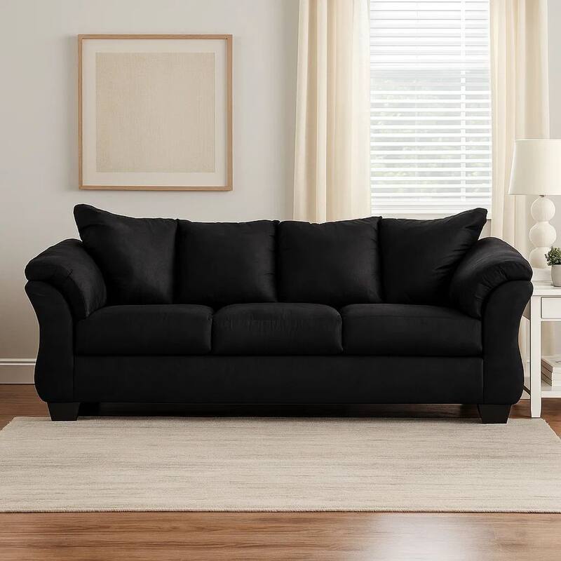 Dari Sofa, Classic Black Polyester, Foam Pillow Top Arms, 89 Inch
