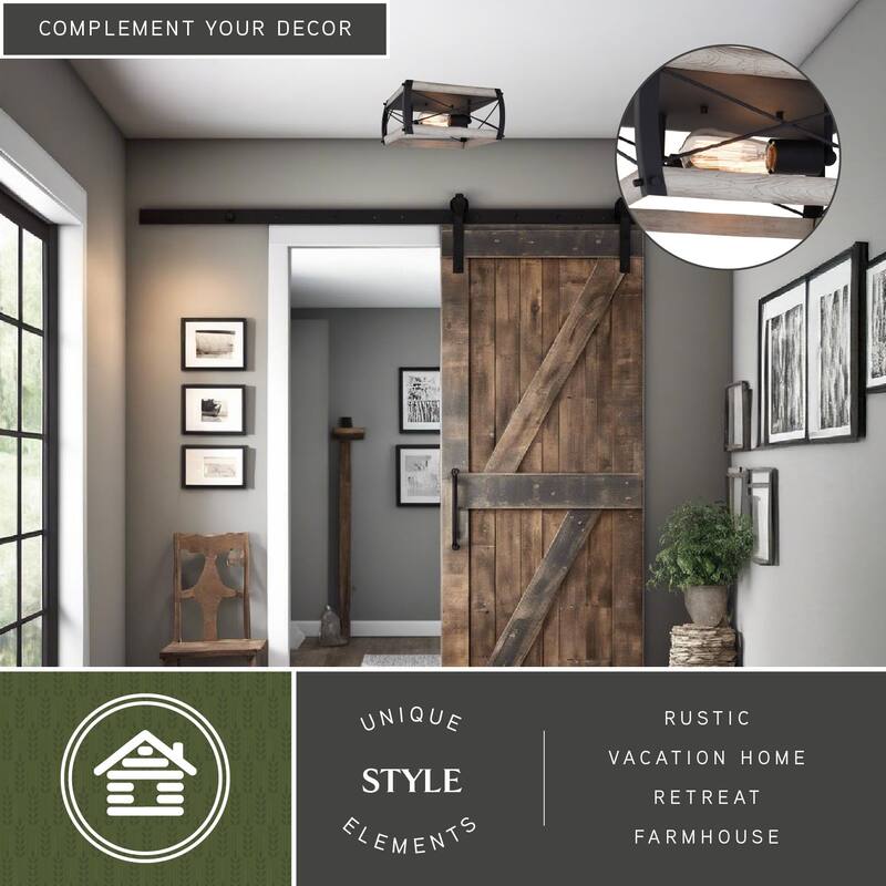 Montclare 13.5-in. 2 Light Flush Mount Textured Black and White Ash - 13.5-in W x 6.5-in H x 13.5-in D