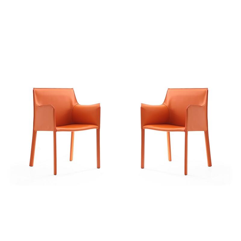 Paris Saddle Leather Dining Room Armchair (Set of 2) - Coral