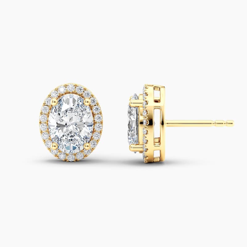 Auriya 14k Gold Lab Grown Halo Oval Diamond Stud Earrings 0.50 to 8.00 ct. tw. Push-Back (F-G VS) - White