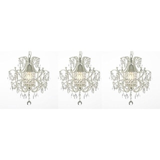 Set of 3 Wrought Iron and Crystal White Chandelier Pendants - Chandeliers For Bedrooms by Overstock.com