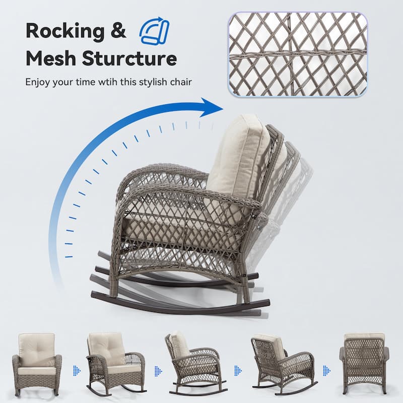 Cozywor Wicker Patio Outdoor Rocking Chair with Cushion