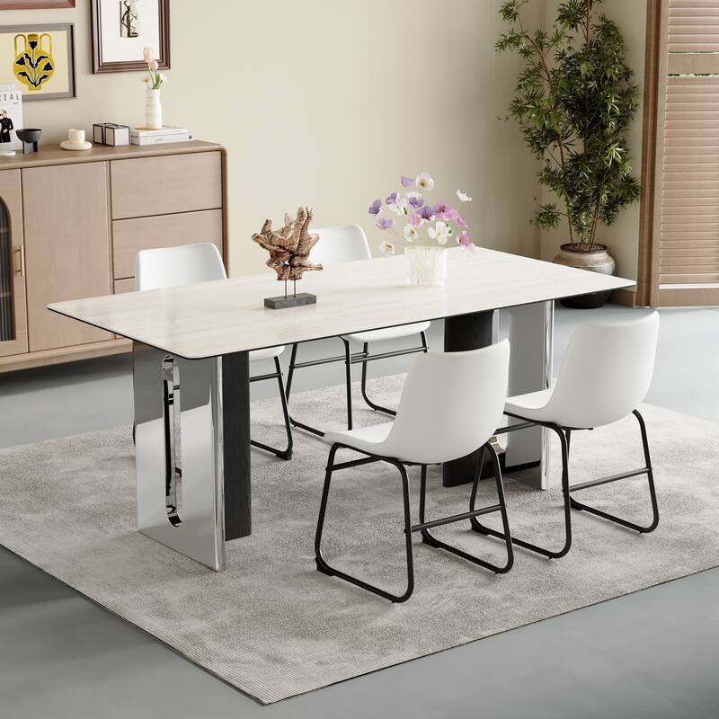 Classic PU Leather Chairs, A stylish seat perfect for modern industrial style environments - White - Set of 4