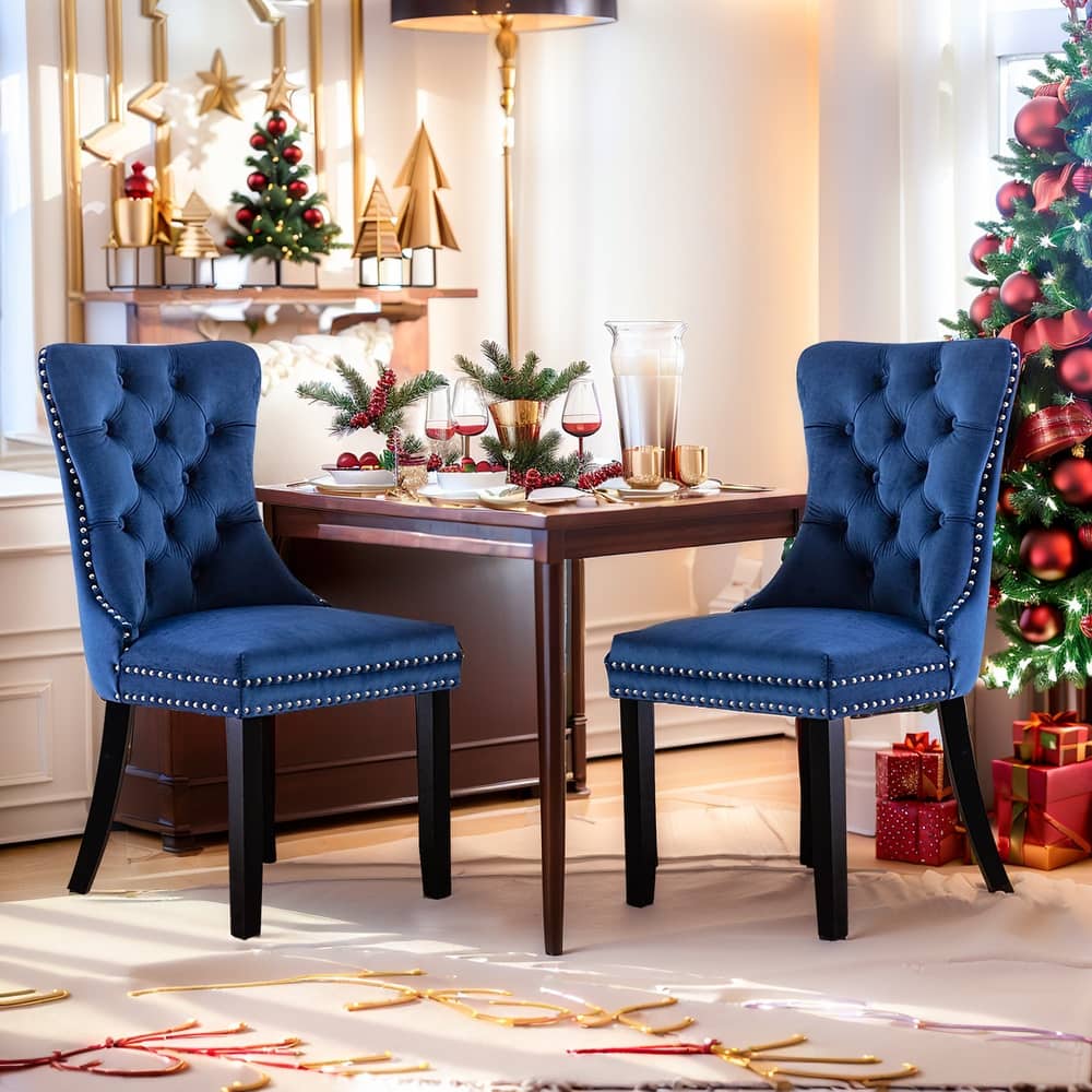 Set of 2 Modern Glam Velvet Dining Chairs - Armless TuftedAccent Side Chairs with Nailhead Trim & Ring Handle