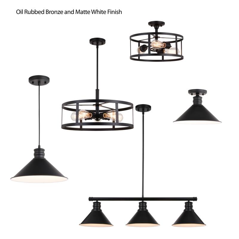 Akron 3L Bronze Farmhouse Linear Chandelier Island Pendant Fixture Pool Table Light - 35.75-in W x 14.25-in H x 9.75-in D
