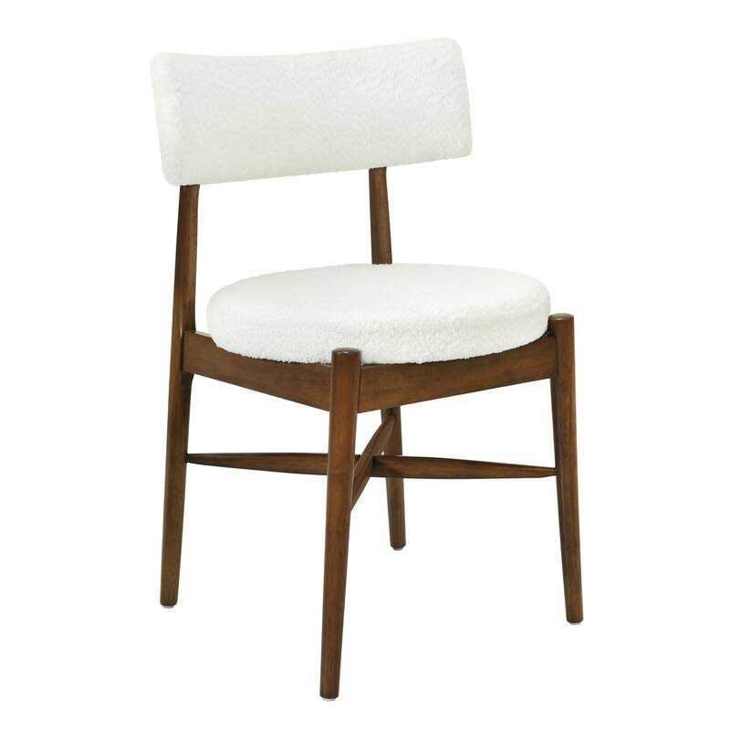 Set of 2 Mid Century Modern Counter Stools with Boucle Upholstery and Rubberwood Frame - Bar Height Dining Stools