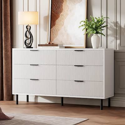 Fluted 6 Drawer Double Dresser for Bedroom Living Room Hallway