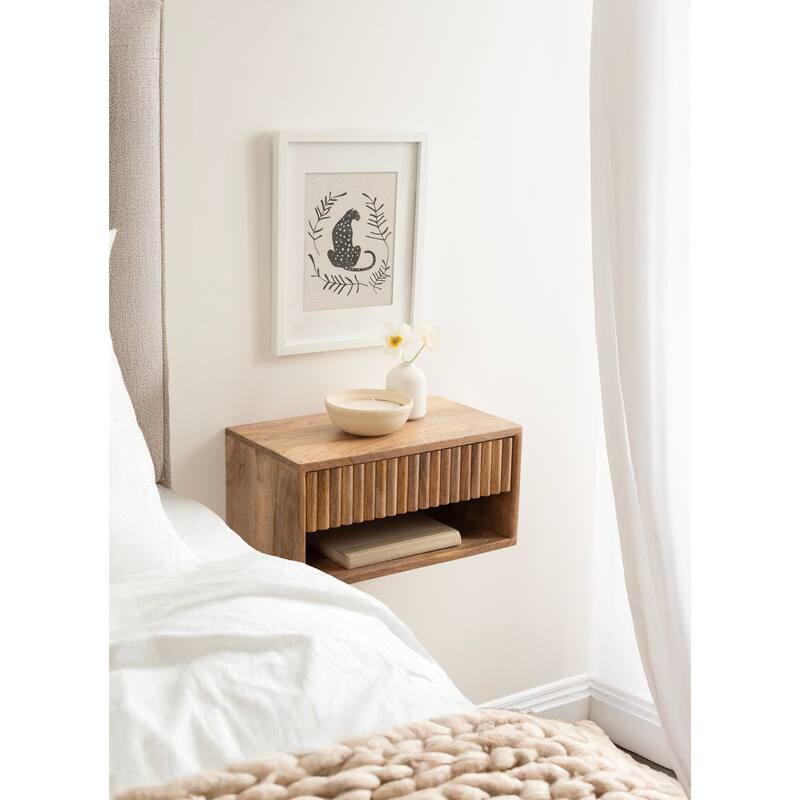 Kate and Laurel Reid Floating Wood Side Table with Open Storage