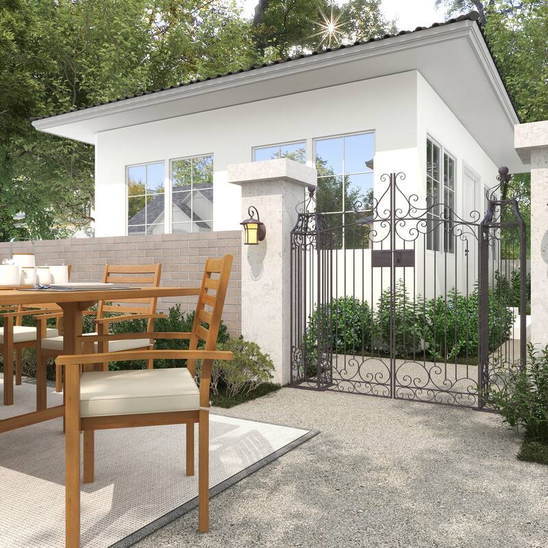 Dark Brown Metal Indoor Outdoor Scrollwork Arched Gate Garden Arbor with Pillars and Latch Lock Closure