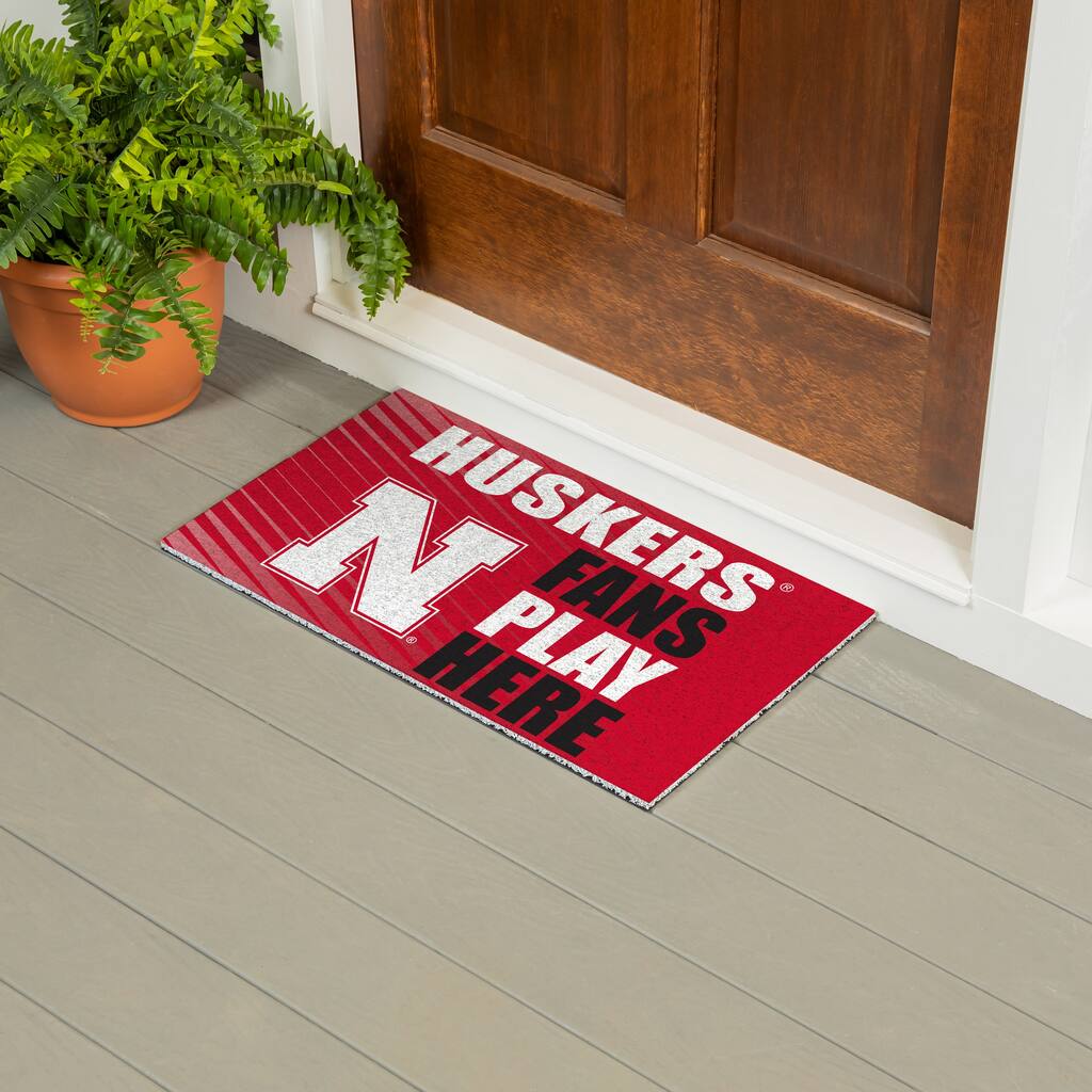 28 in. x 16 in. University of Nebraska "Fans Play Here" PVC Door Mat
