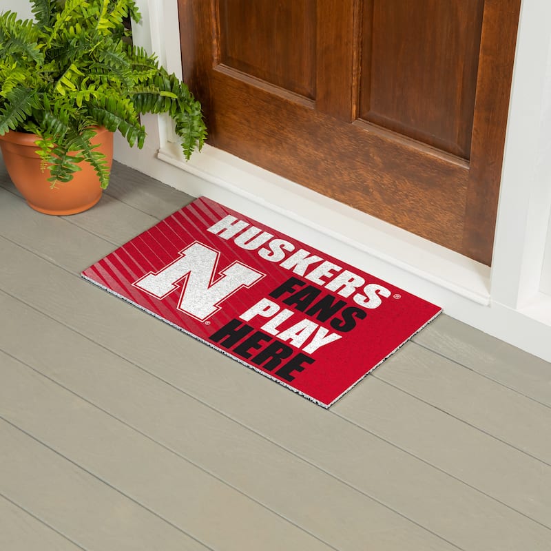 28 in. x 16 in. University of Nebraska "Fans Play Here" PVC Door Mat