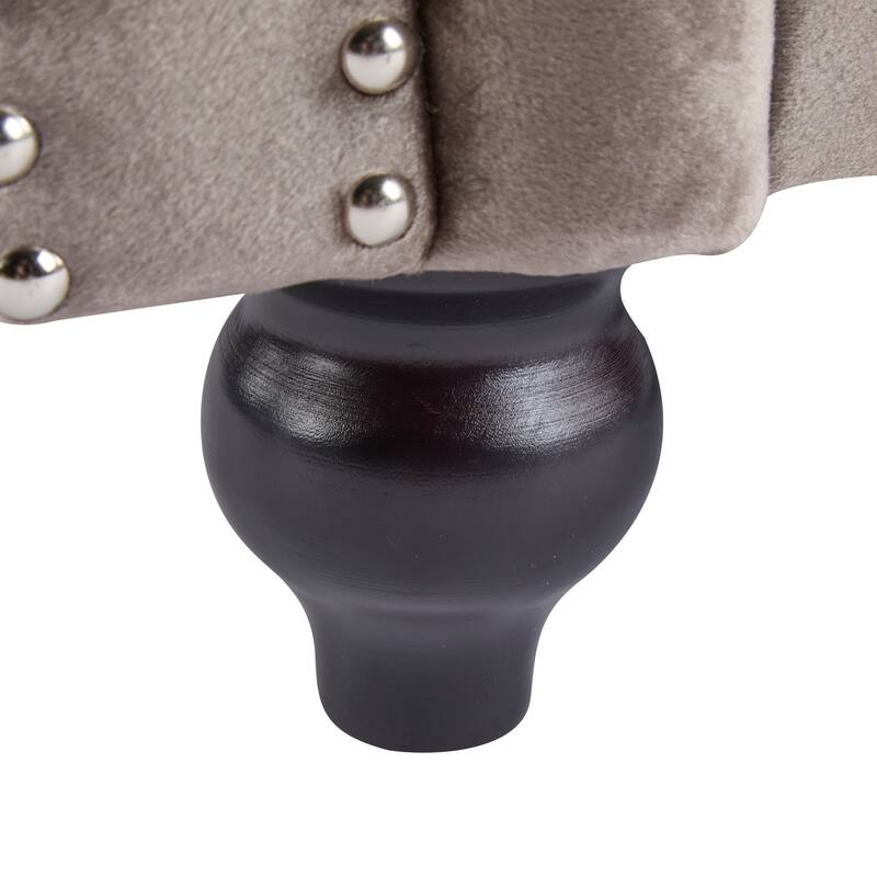 Roomfitters Tufted Club Chair with Deep Button Upholstery, Rolled Arm Design and Metal Stud Trim, Light Brown