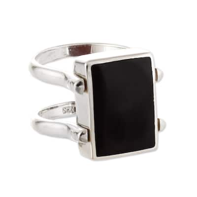 Novica Handmade Gemstone Duality Reversible Onyx And Jasper Cocktail Ring