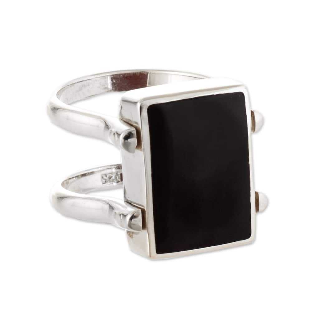 Novica Handmade Gemstone Duality Reversible Onyx And Jasper Cocktail Ring