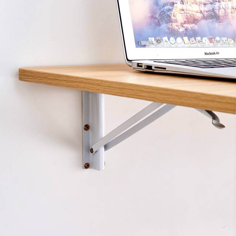 Versatile Folding Side Table Wall Mounted Magazine Holder Workbench Fold Down Desk with Smooth Rounded Corners and Wood Grain