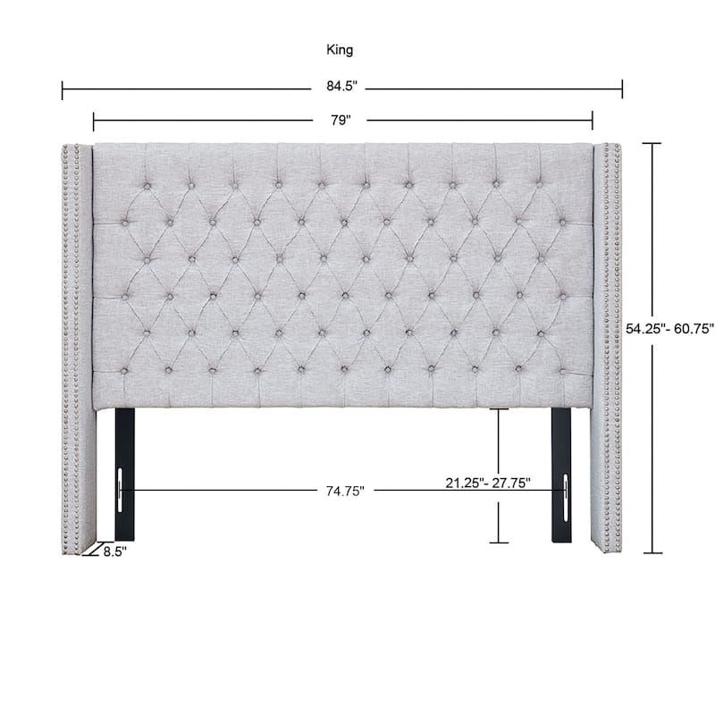 Madison Park Baldwin Upholstered Wingback Headboard with Button Tufting & Nailhead Trim