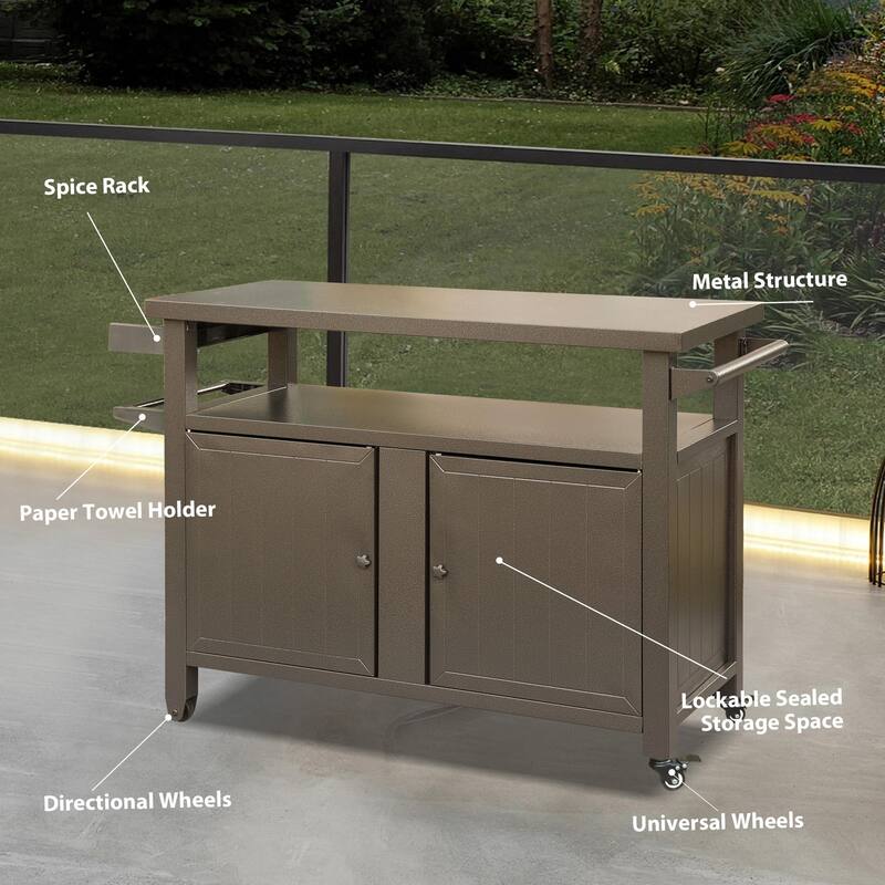 GDFStudio - Holden Outdoor Metal Grill Cart with Storage Cabinet and Rolling Utility Table for Patio BBQ Use