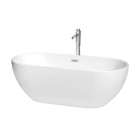 Wyndham Collection Brooklyn 67-Inch White Freestanding Tub w/ Faucet