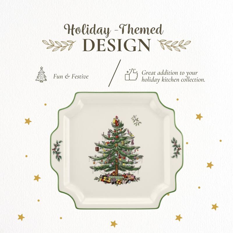 Spode Christmas Tree Square Handled Platter - 12.5 in