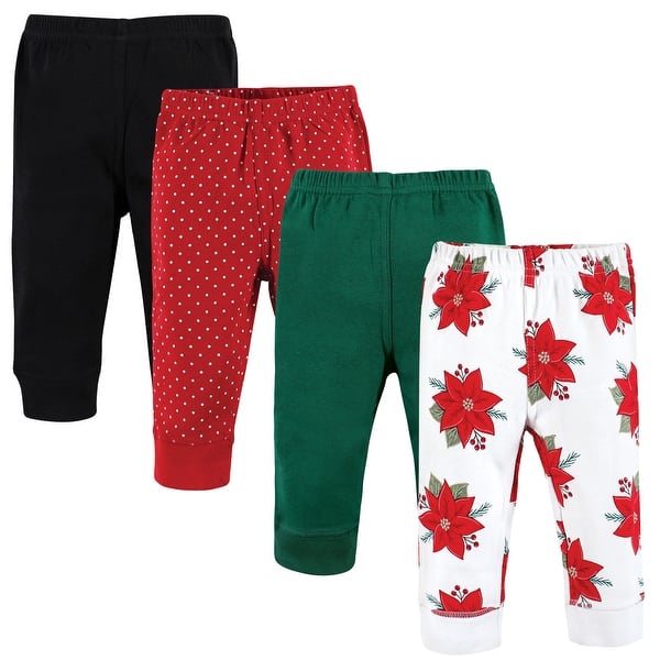 slide 1 of 1, Hudson Baby Infant Girl Cotton Pants and Leggings, Poinsettia 0-3 Months - Poinsettia