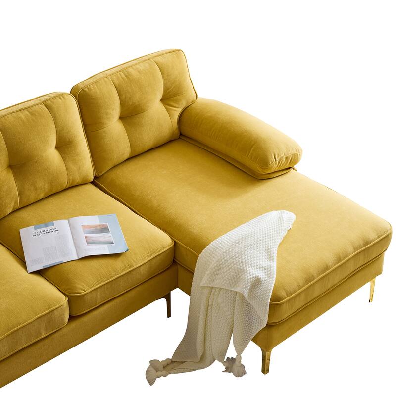 L Shaped Sectional Sofa with Chaise, Velvet Fabric Cloud Couch, Corner 3 Seater Sectional Sofa with Backrest & Armrests