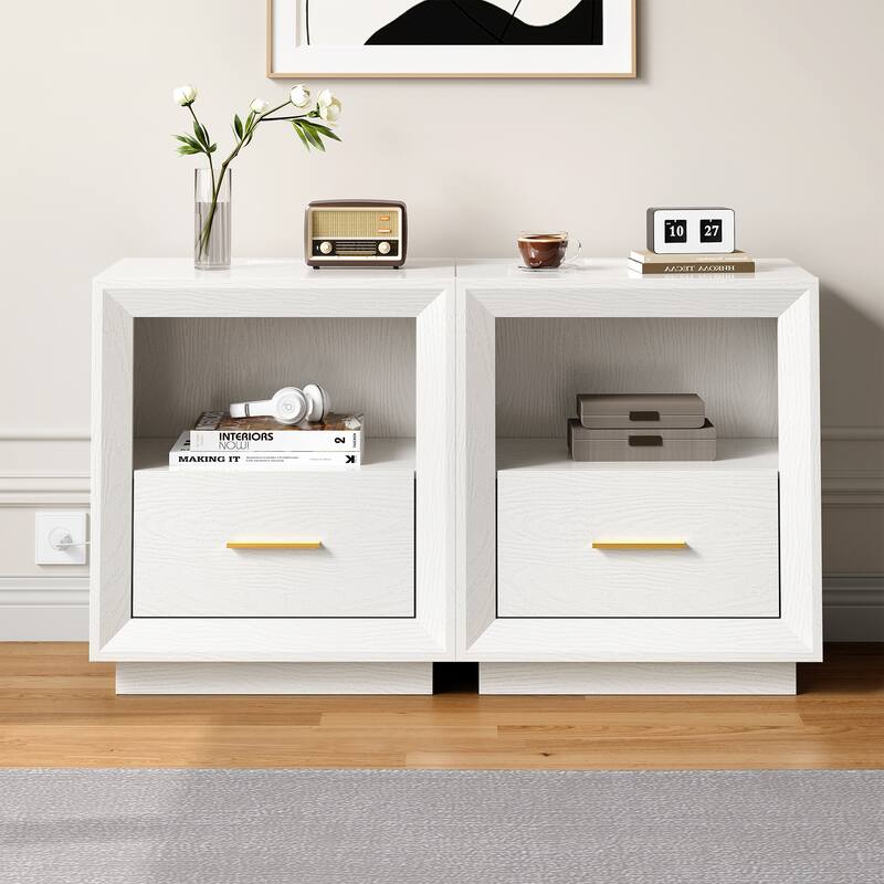 Modern Nightstand with Charging Station， Set of 2