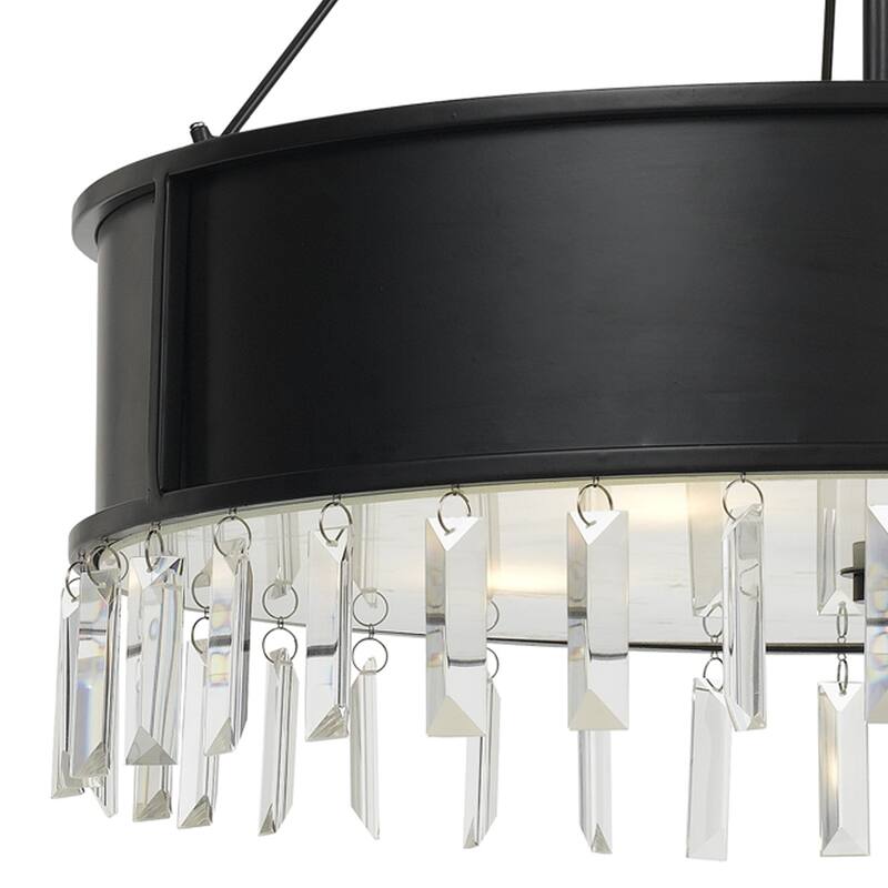 4 Light Round Black Metal Chandelier with Hanging Crystal Accents for Dining Room or Bedroom Ceiling Lighting - 28