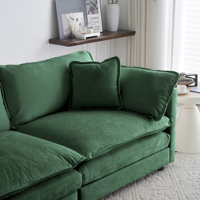 Chenille Fabric Sectionals Sofa Sets Green Deep Seat Recliner Loveseat ...