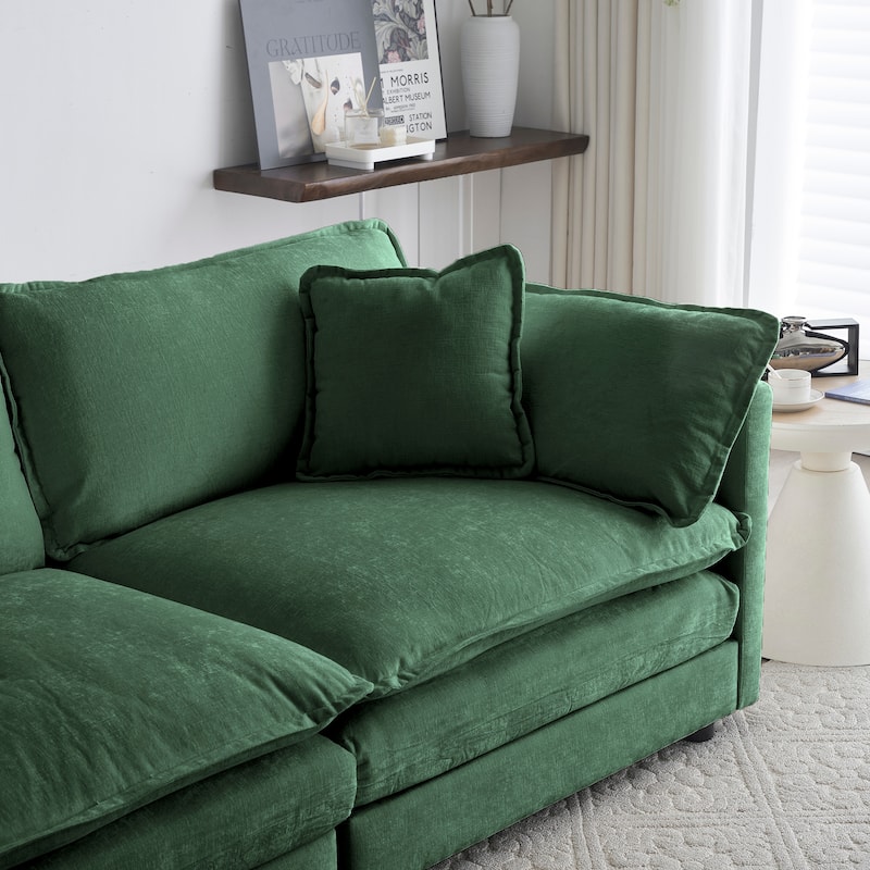 L-Shaped Sectional Sofa Chenille Upholstered Two-Seater Sofa with Ottoman, Deep Loveseat for Living Room