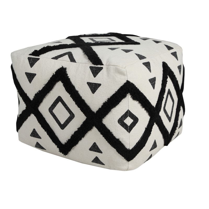 HomeRoots 18" White 100% Cotton Ottoman