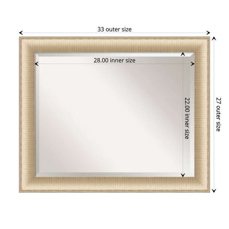 Beveled Bathroom Wall Mirror - Elegant Brushed Honey Frame - Outer Size: 33 x 27 in