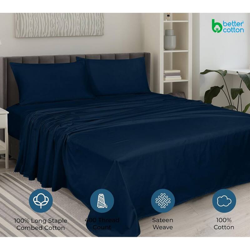 Royale Linen 400 Thread Count Cotton 4 Piece Sateen Sheet Set