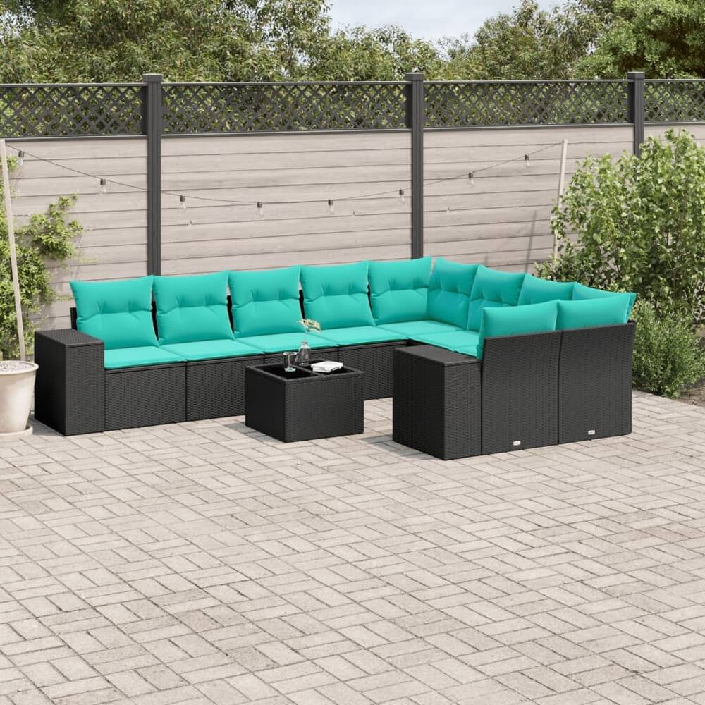 vidaXL 9/10 Piece Patio Sofa Set with Cushions Black/Brown/Gray Poly Rattan - 24.4 x 24.4 x 27.2