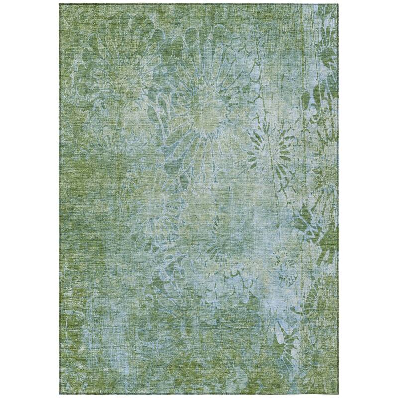 Machine Washable Indoor/ Outdoor Modern Floral Chantille Rug