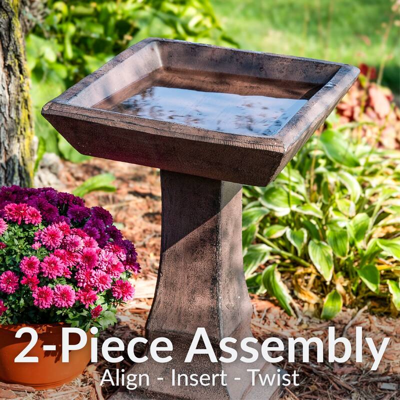 Sunnydaze Simply Square Modern Reinforced Concrete Bird Bath - 23"