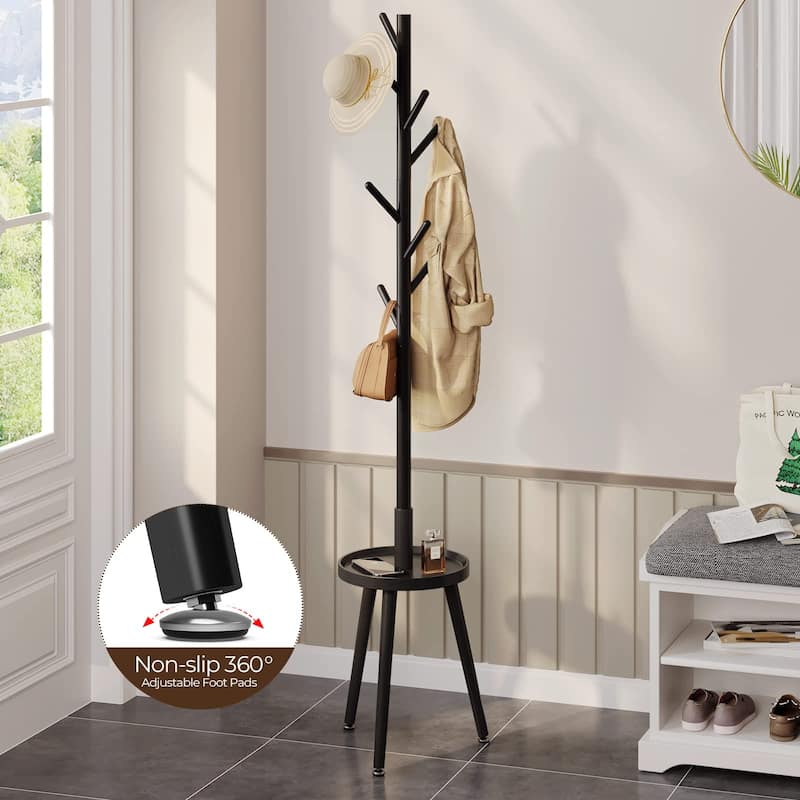 Coat Rack, Wooden Coat Rack Freestanding with Shelf, Coat Tree with 4 Height Options 50.5"-72.6"Hanger Stand