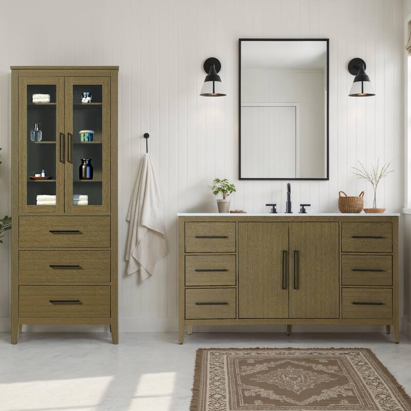 Laura 16-28 Inch Bath Storage Glass Cabinet