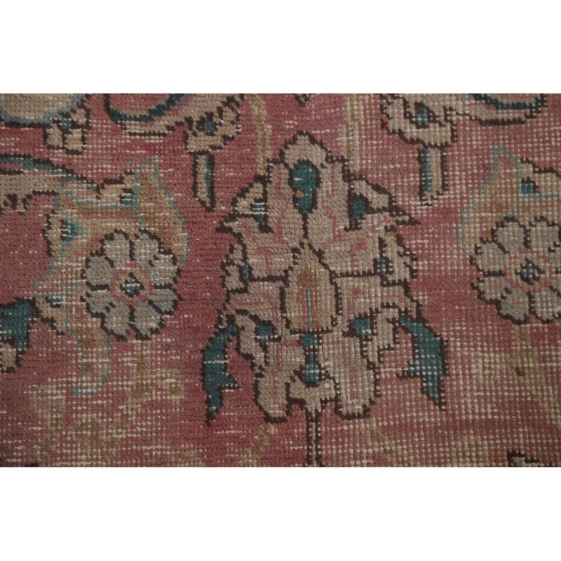 Hand Knotted Oriental 100% Wool Carpet Traditional All-Over Pink Tabriz Area Rug - 12' 8'' X 9' 7''