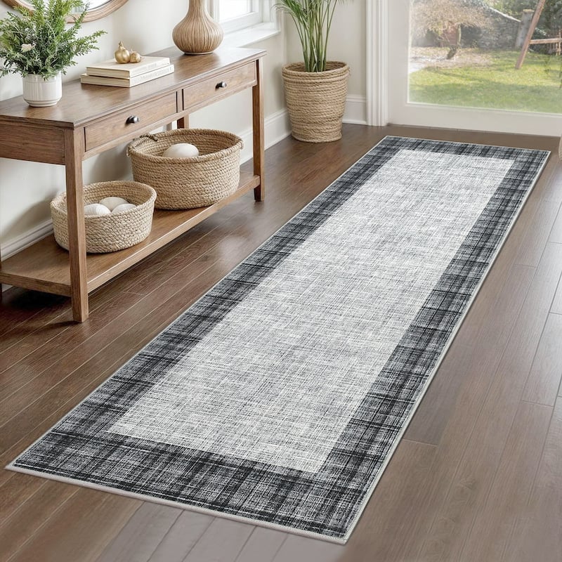 Garvee Linen Border Living Room Area Rug