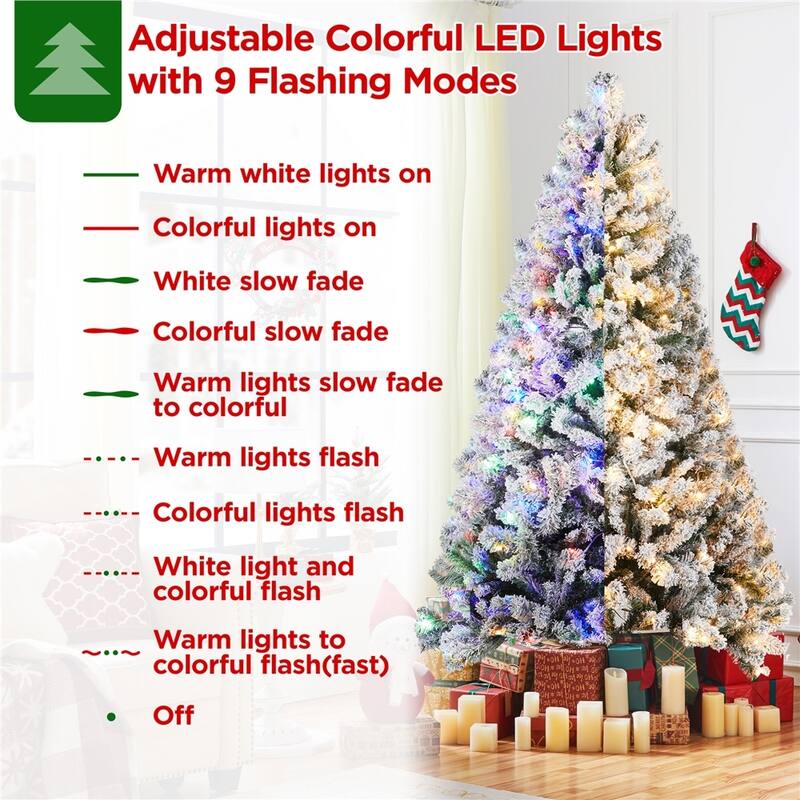 Yaheetech Pre-lit 4.5ft/6ft/7/5ft/9ft Flocked Artificial Christmas Tree with Foldable Stand, Green