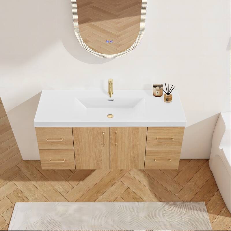 StellarArc 48 in Wall Mounted Single Sink Bathroom Vanity with Integral Sink Top
