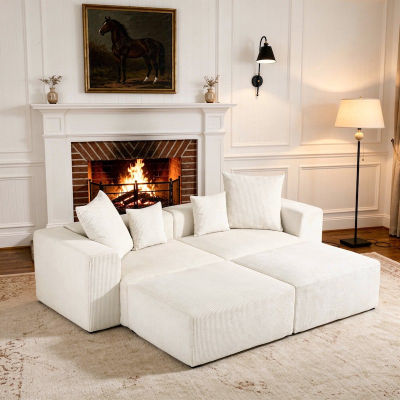 Corduroy Upholstered Modular Sectional Sofa with Ottoman
