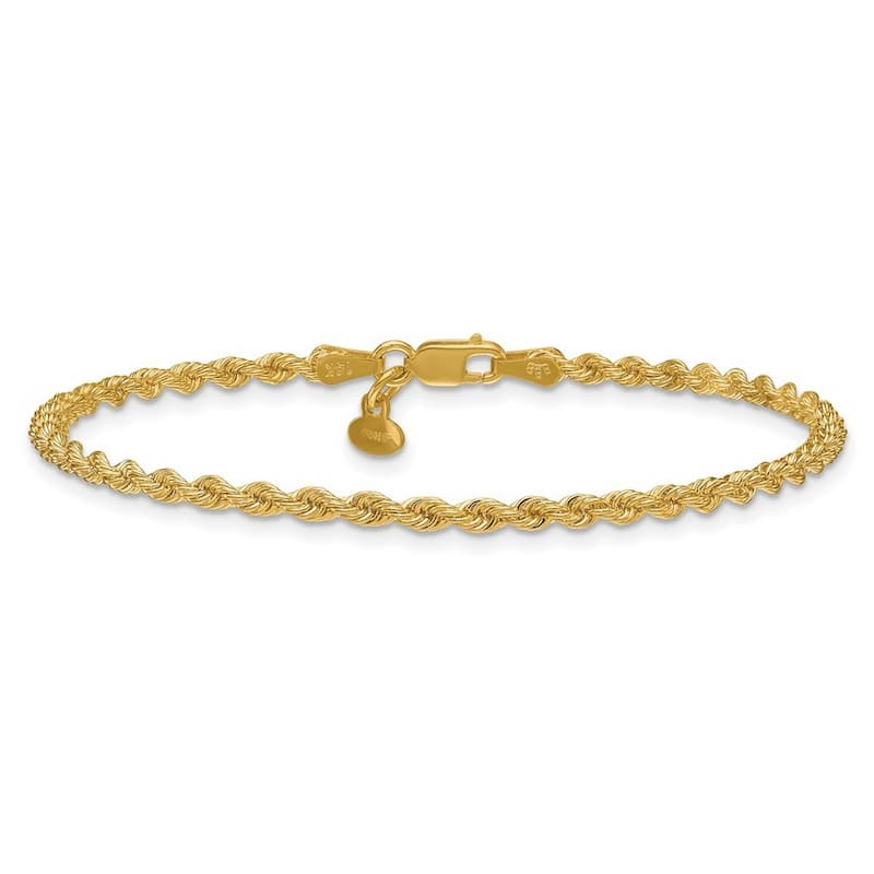 Curata 14k Yellow Gold 7" 2.5mm Solid Rope Chain Bracelet for Women
