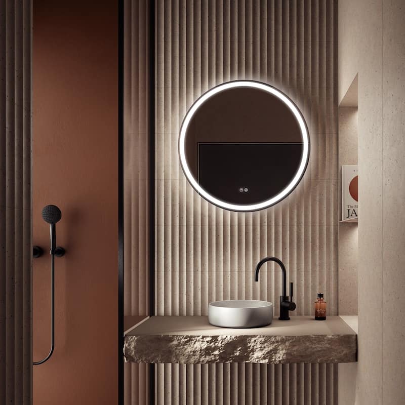 Circular LED Anti-Fog Mirror for Bathroom, Three-Color Lighting Adjustable