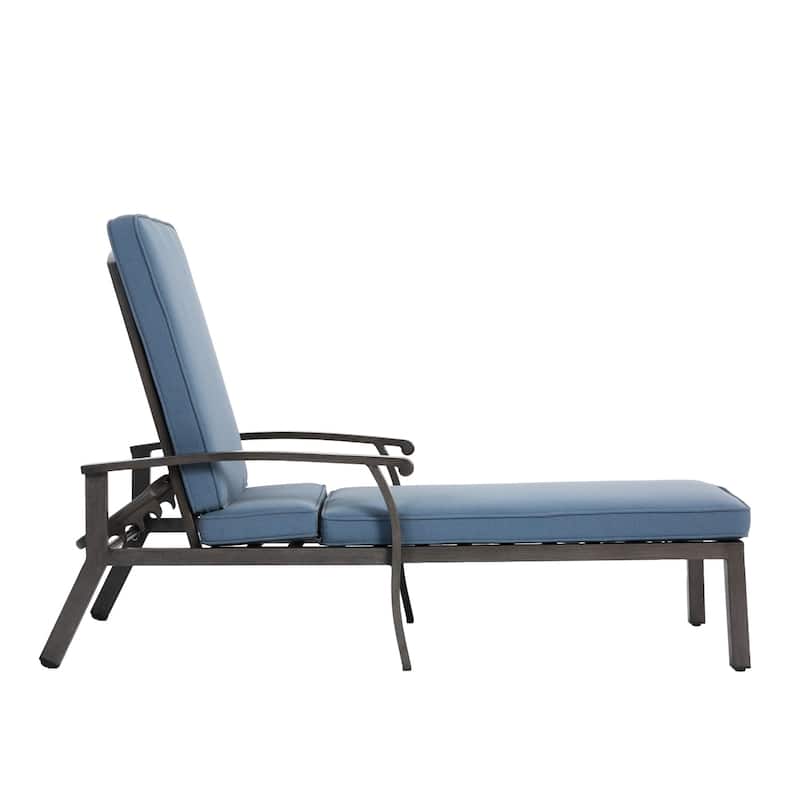 3-Piece Outdoor Cast Aluminum Chaise Lounge Chair Set with Side Table