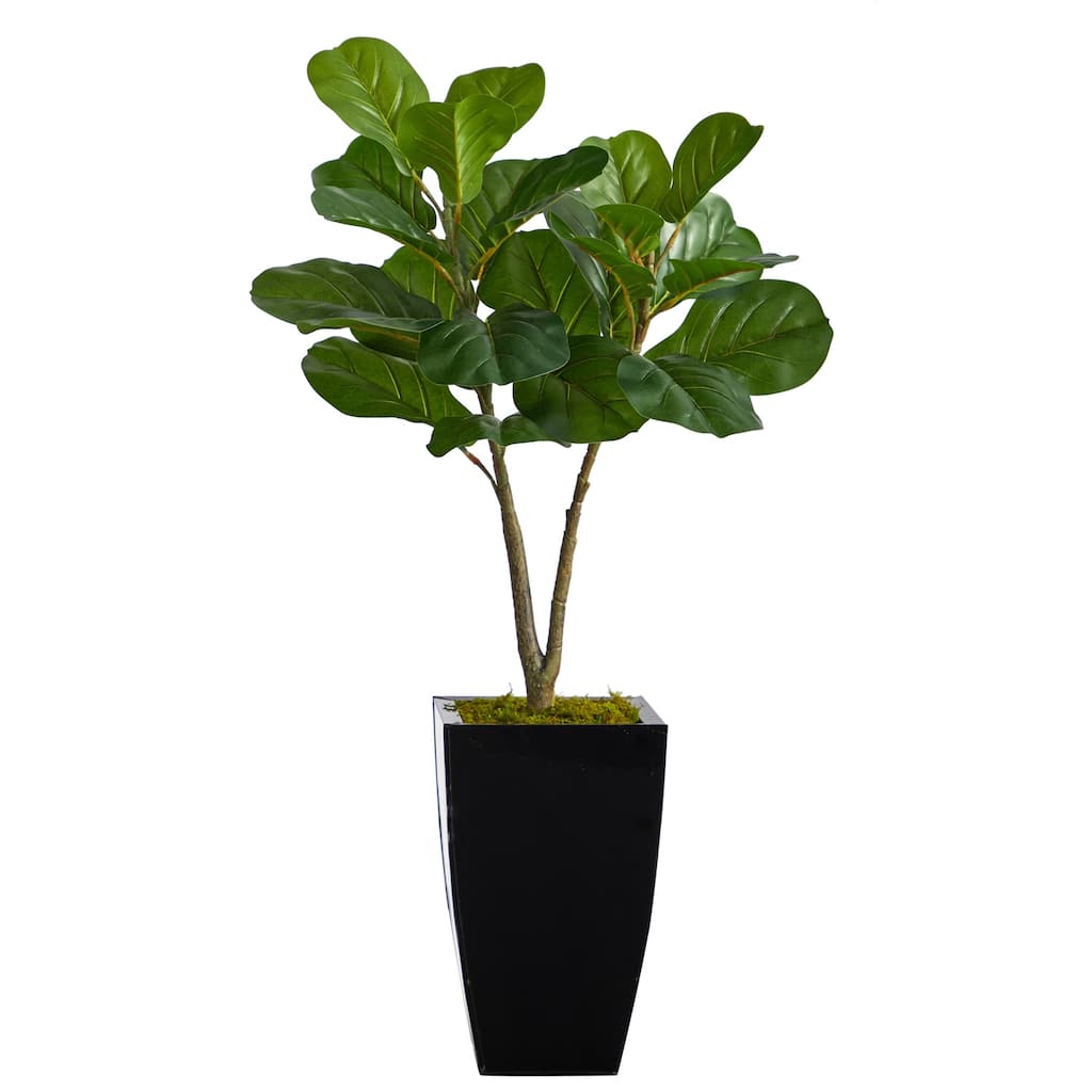 Artificial Fig Tree 3ft - Handcrafted Faux Tree with Metal Planter - Home Apartment Decor - Green - 51-60 Inches