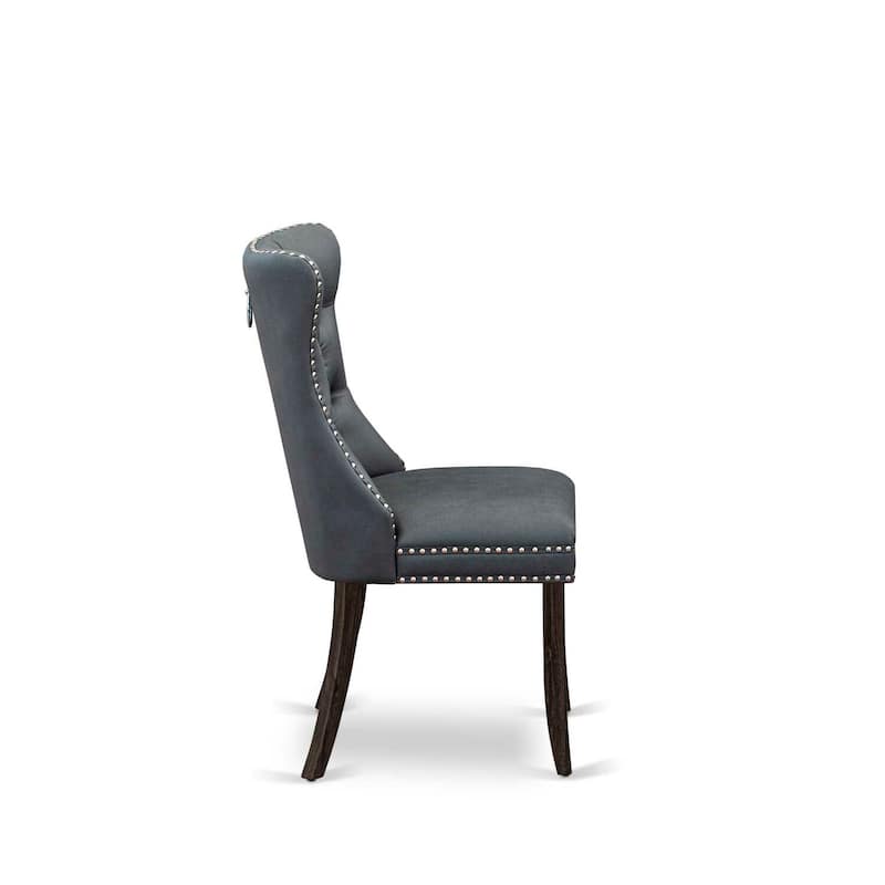 Modern Parson Dining Chairs - Faux Leather Padded Set of 2 - Gray Nailhead Trim