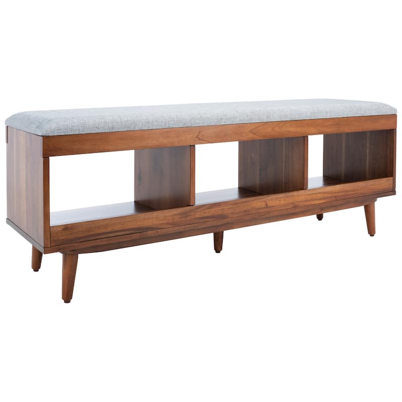 SAFAVIEH Cricket Mid-Century Modern Open Shelf Storage Bench with Cushion