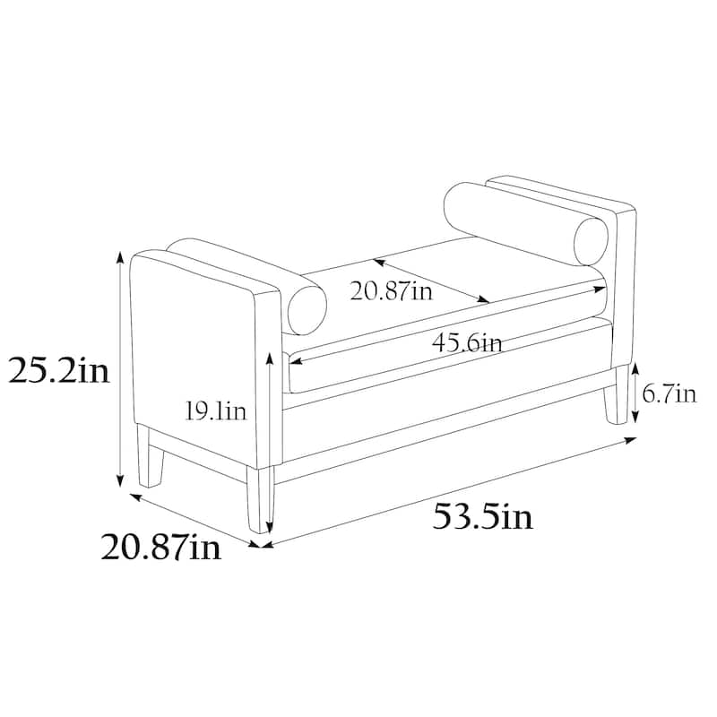 53.5"W Elegant Upholstered Bench, Ottoman with Wood Legs & Bolster Pillows for End of Bed, Bedroom, Living Room, Entryway