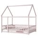 preview thumbnail 11 of 10, Full Size House Bed Wooden Floor Bed with Roof Frame,Safety Guardrails